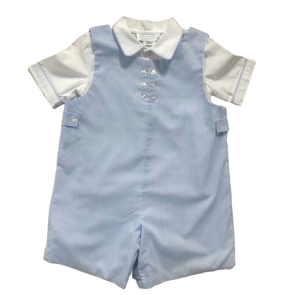 Lavender Blue 2pc Blue Shortall JonJon & Matching White Shirt  18M